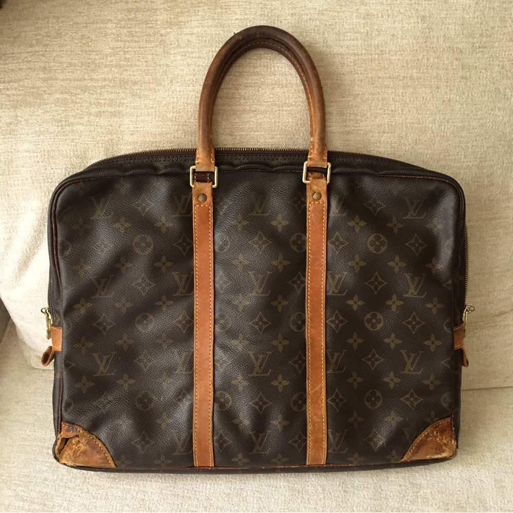 🟤FIRM-Vintage Authentic Vuitton Monogram Porte Documents Case Large Bag *LOWEST*